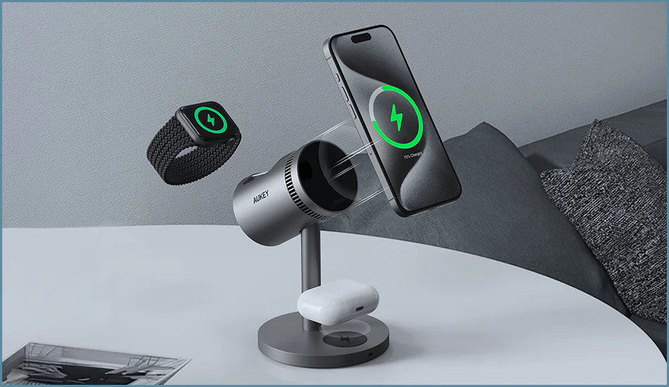 ładowarka bezprzewodowa Aukey MagFusion 3w1 z chłodzeniem