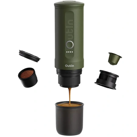 Outin przenośny ciśnieniowy 20 Bar ekspres z walizką - do kawy mielonej i na kapsułki - Nano zielony