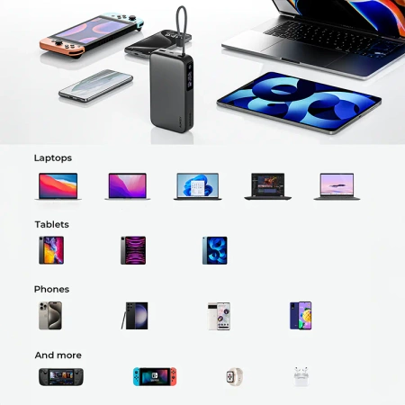Aukey Powerbank 20000 mAh o mocy 100W z wbudowanym kablem USB-C PB-Y48 Spark Sling 20000 