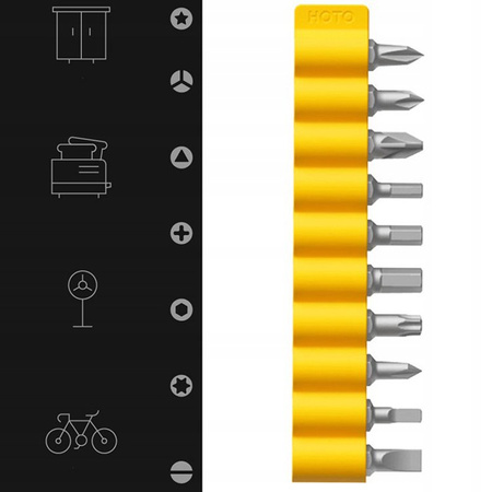 HOTO Zestaw bitów magnetycznych 10 el stal S2 25mm