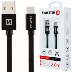 SWISSTEN Czarny Kabel USB - USB-C 2m 3A