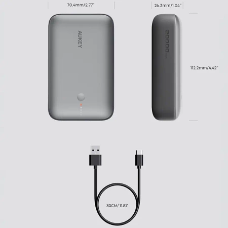 Aukey Powerbank 20000 mAh o mocy 22.5W z USB-C PB-Y57 GY Spark Mini 20000