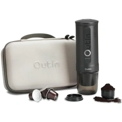 Outin przenośny ciśnieniowy 20 Bar ekspres z walizką - do kawy mielonej i na kapsułki - Nano szary