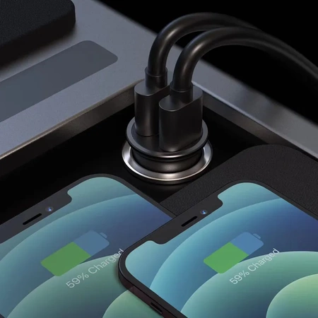 SWISSTEN Czarna Ładowarka samochodowa 1xUSB 1xUSB-C 36W