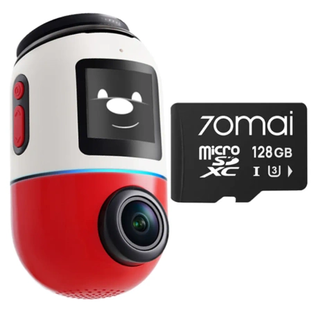 70mai Kamera Samochodowa Biało Czerwona z kartą 128GB 4K Omni X800