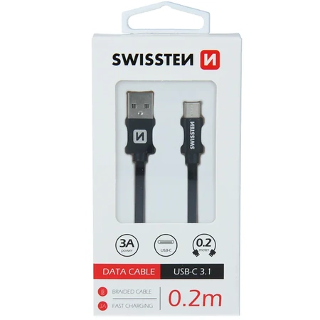 SWISSTEN Czarny Kabel USB - USB-C 0,2m 3A