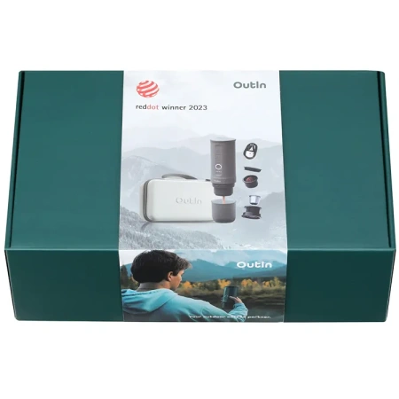 Outin przenośny ciśnieniowy 20 Bar ekspres z walizką - do kawy mielonej i na kapsułki - Nano szary