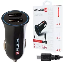 SWISSTEN  Ładowarka samochodowa 2xUSB 2,4A + kabel microUSB