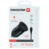 SWISSTEN Czarna Ładowarka samochodowa 1xUSB 1xUSB-C 3A + kabel USB-C