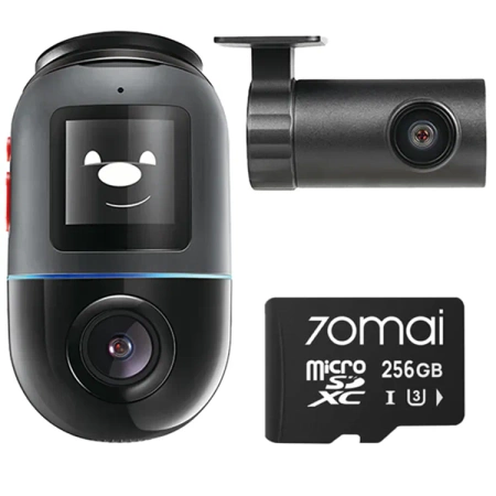 70mai Kamera Samochodowa czarna z kamerą wsteczną RC14 i kartą 256GB 4K Omni X800