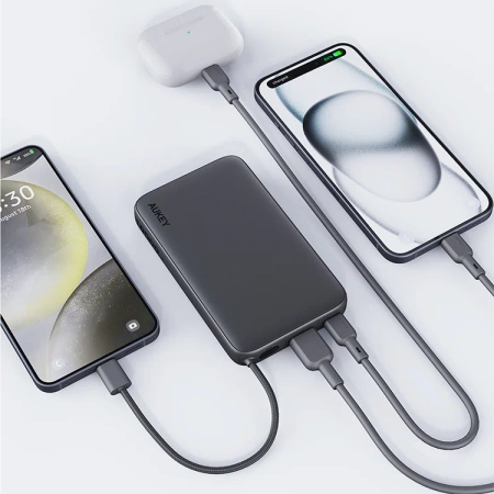 Aukey Powerbank 10000 mAh o mocy 22.5W z wbudowanym kablem USB-C PB-Y53GY Spark Sling 10000 Lite Plus