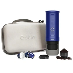 Outin przenośny ciśnieniowy 20 Bar ekspres z walizką - do kawy mielonej i na kapsułki - Nano niebieski
