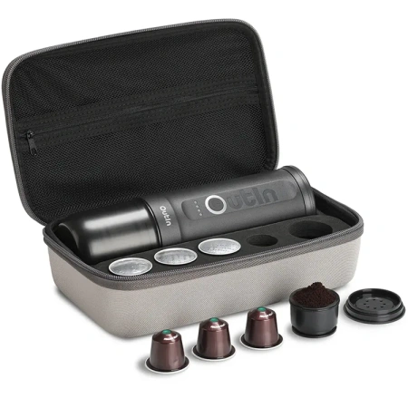 Outin przenośny ciśnieniowy 20 Bar ekspres z walizką - do kawy mielonej i na kapsułki - Nano szary