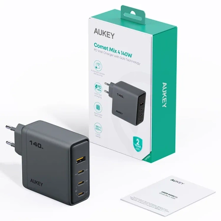 Aukey Kompaktowa Ładowarka sieciowa PA-C6 Comet Mix 4 140W GaN 