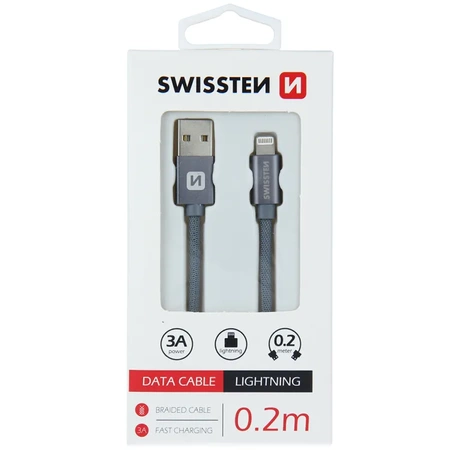 SWISSTEN Szary Kabel USB- Lightning 0,2m 3A do iPhone