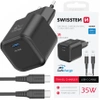 SWISSTEN Czarna Ładowarka sieciowa USB-C 35W + kabel USB-C/USB-C