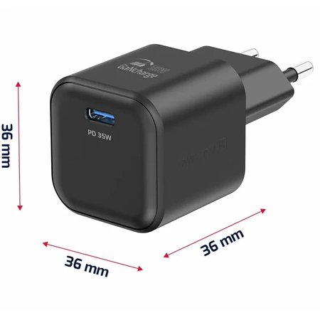 SWISSTEN Czarna Ładowarka sieciowa USB-C 35W + kabel USB-C/USB-C