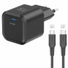 SWISSTEN Czarna Ładowarka sieciowa USB-C 35W + kabel USB-C/USB-C