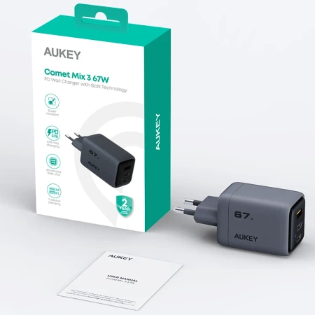 Aukey Kompaktowa Ładowarka sieciowa PA-C3 Comet Mix 3 67W GaN 