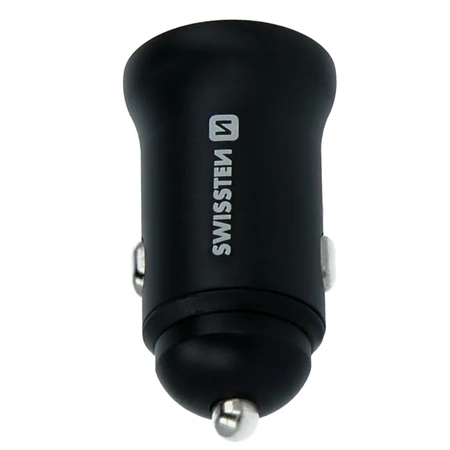 SWISSTEN Czarna Ładowarka samochodowa 1xUSB 1xUSB-C 36W