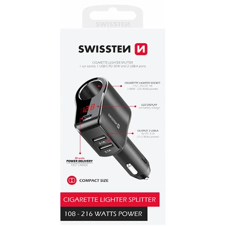 SWISSTEN Ładowarka samochodowa 2xUSB + USB-C