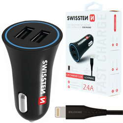 SWISSTEN Ładowarka samochodowa 2xUSB 2,4A + kabel Lightning