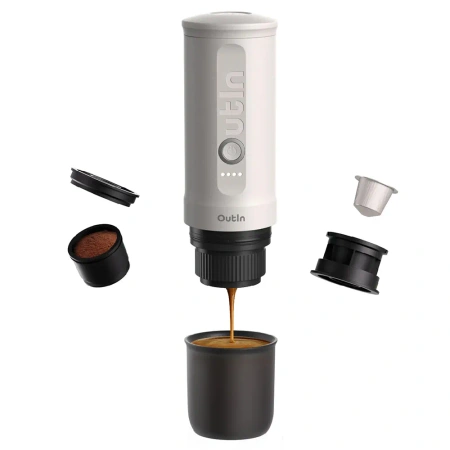 Outin przenośny ciśnieniowy 20 Bar ekspres - do kawy mielonej i na kapsułki - Nano biały