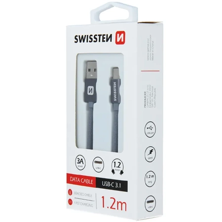 SWISSTEN Szary Kabel USB - USB-C 1,2m 3A