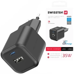 SWISSTEN Czarna Ładowarka sieciowa QC USB-A 27 W USB-C PD 35 W