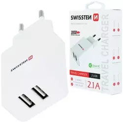 SWISSTEN Biała Ładowarka sieciowa 2xUSB 2,1A