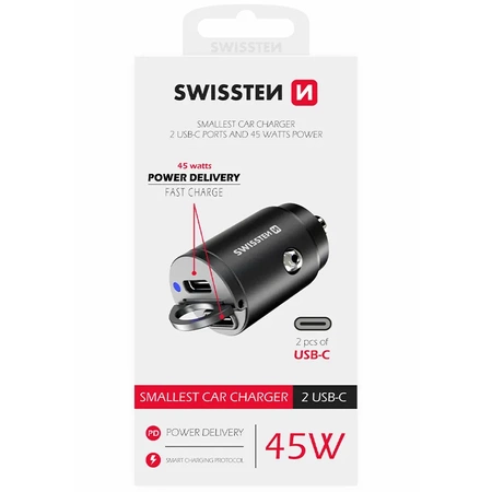 SWISSTEN Ładowarka samochodowa 2xUSB-C 45W