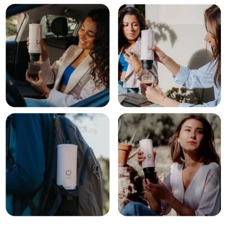 Outin przenośny ciśnieniowy 20 Bar ekspres - do kawy mielonej i na kapsułki - Nano Różowy kwarc