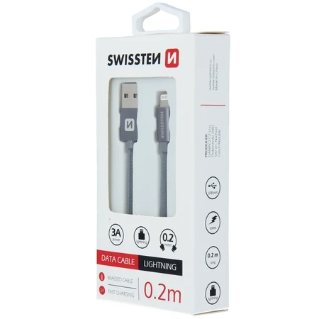 SWISSTEN Szary Kabel USB- Lightning 0,2m 3A do iPhone