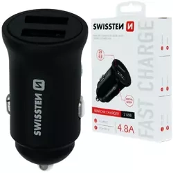 SWISSTEN Czarna Ładowarka samochodowa 2xUSB 4,8A