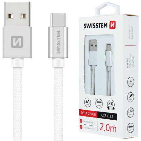 SWISSTEN Biały Kabel USB - USB-C 2m 3A