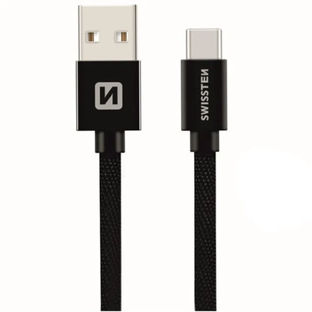 SWISSTEN Czarny Kabel USB - USB-C 0,2m 3A