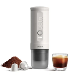 Outin przenośny ciśnieniowy 20 Bar ekspres - do kawy mielonej i na kapsułki - Nano biały