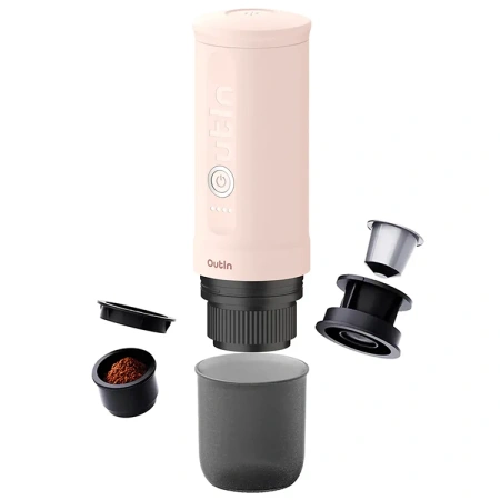 Outin przenośny ciśnieniowy 20 Bar ekspres - do kawy mielonej i na kapsułki - Nano Różowy kwarc