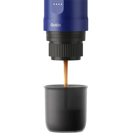 Outin przenośny ciśnieniowy 20 Bar ekspres z walizką - do kawy mielonej i na kapsułki - Nano niebieski