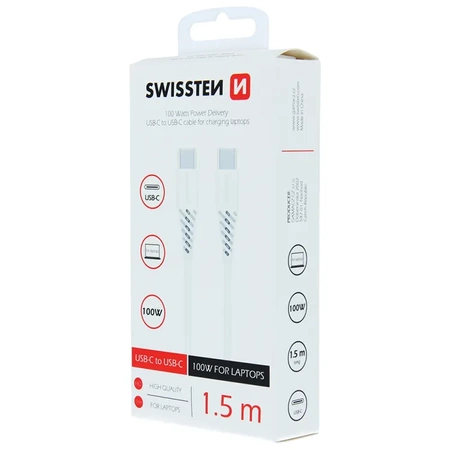 SWISSTEN Biały Kabel USB-C - USB-C 100W 1,5m