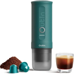 Outin przenośny ciśnieniowy 20 Bar ekspres - do kawy mielonej i na kapsułki - Nano turkusowy