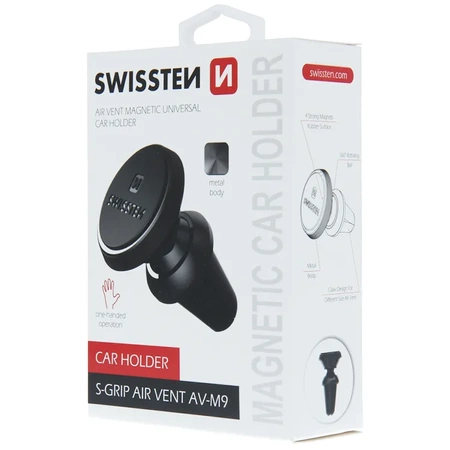 SWISSTEN Czarny Magnetyczny Uchwyt samochodowy do kratki S-Grip AV-M9