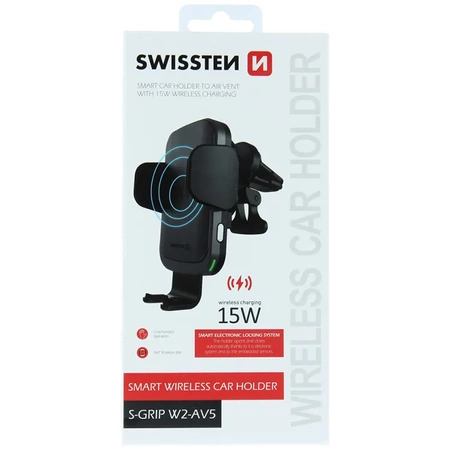 SWISSTEN Czarny Samochodowy Uchwyt Grawitacyjny z ładowaniem bezprzewodowym 15W S-GRIP W2-AV5