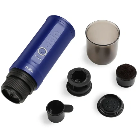 Outin przenośny ciśnieniowy 20 Bar ekspres z walizką - do kawy mielonej i na kapsułki - Nano niebieski