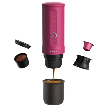 Outin przenośny ciśnieniowy 20 Bar ekspres - do kawy mielonej i na kapsułki - Nano czerwony
