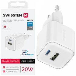 SWISSTEN Biała Ładowarka sieciowa 20W QC USB-A PD USB-C