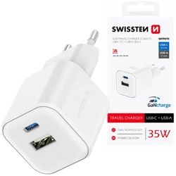 SWISSTEN Biała Ładowarka sieciowa QC USB-A 27 W USB-C PD 35 W
