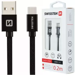 SWISSTEN Czarny Kabel USB - USB-C 0,2m 3A