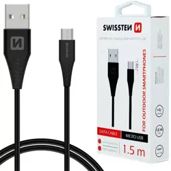 SWISSTEN Czarny Kabel USB - micro USB 1,5m 2,4A 9mm