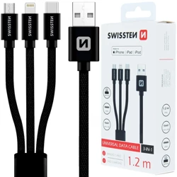 SWISSTEN Czarny Kabel  do ładowania 3w1 USB-C microUSB Lightning 1,2m